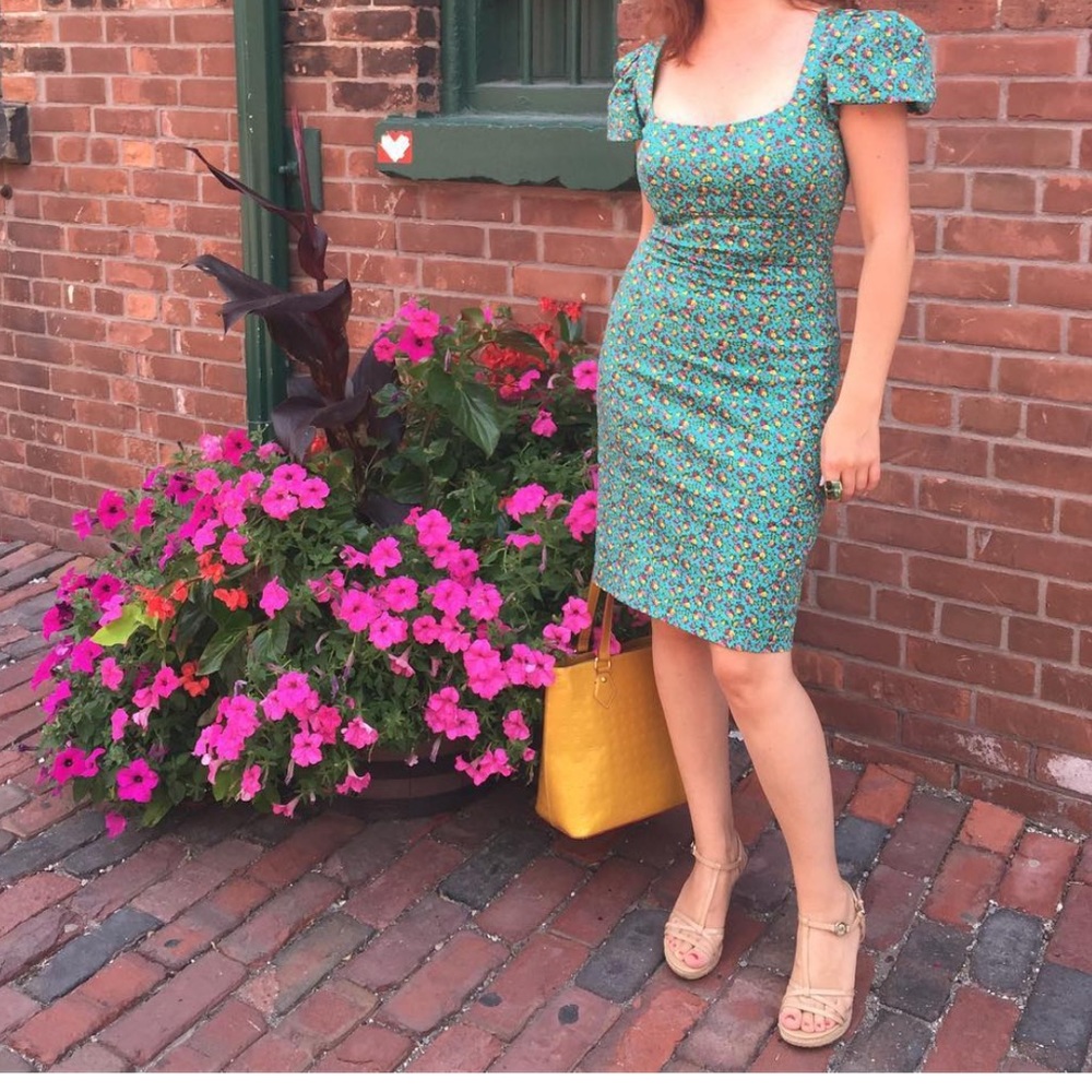 Betsy Johnson green floral dress, size 2